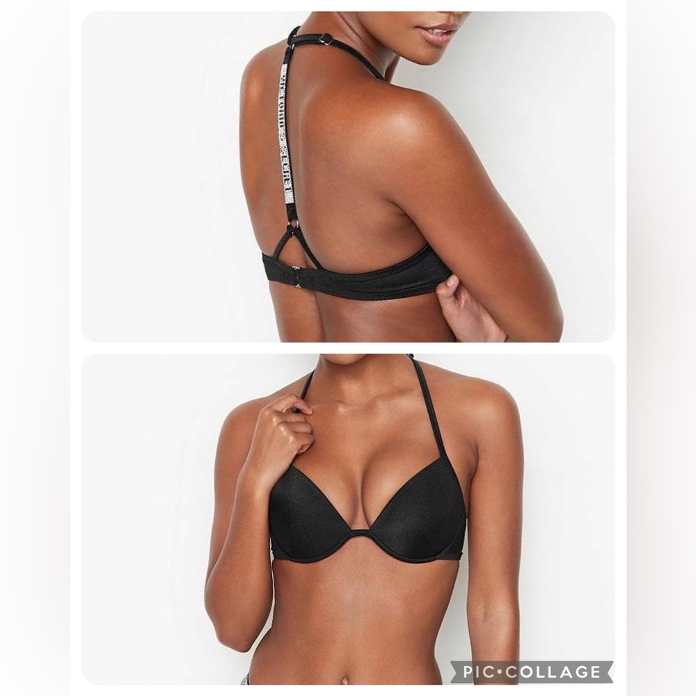 New Victoria’s Secret Rhinestone Black Bikini Top 34D